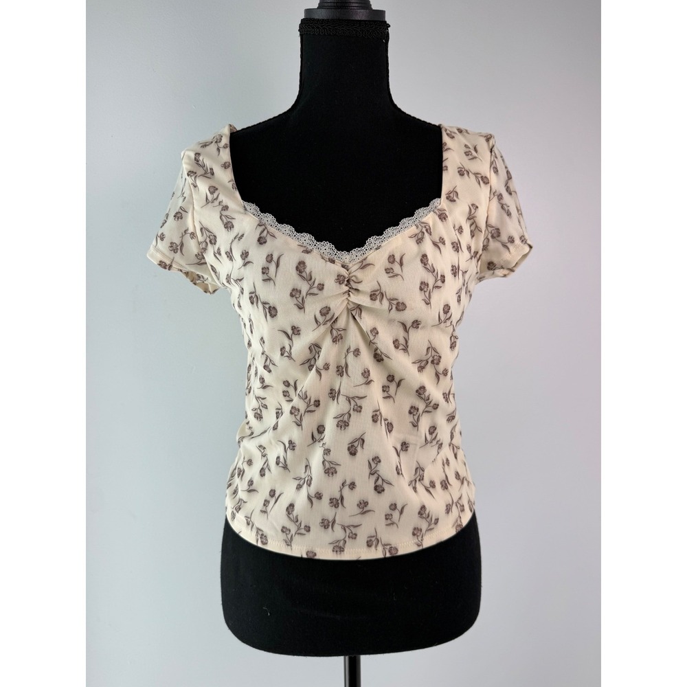 Y2K Hesperus Floral Mesh Lace Sweetheart Fairy Grunge Coquette Baby Tee Top M